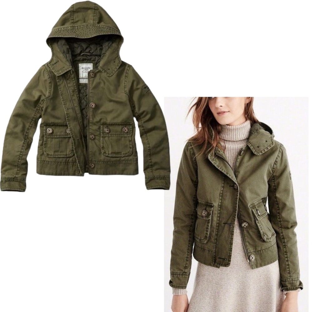 Abercrombie & Fitch Olive Green Hooded Utility Jacket